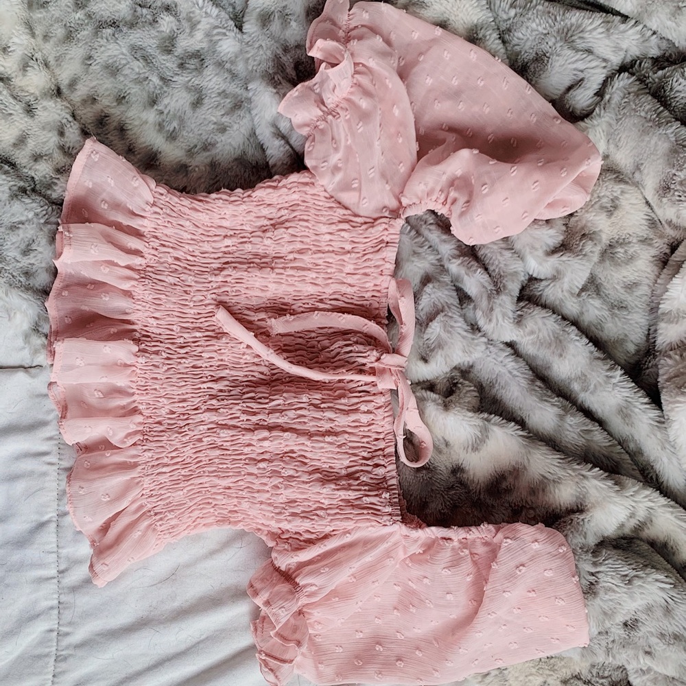 pastel puff sleeve crop blouse